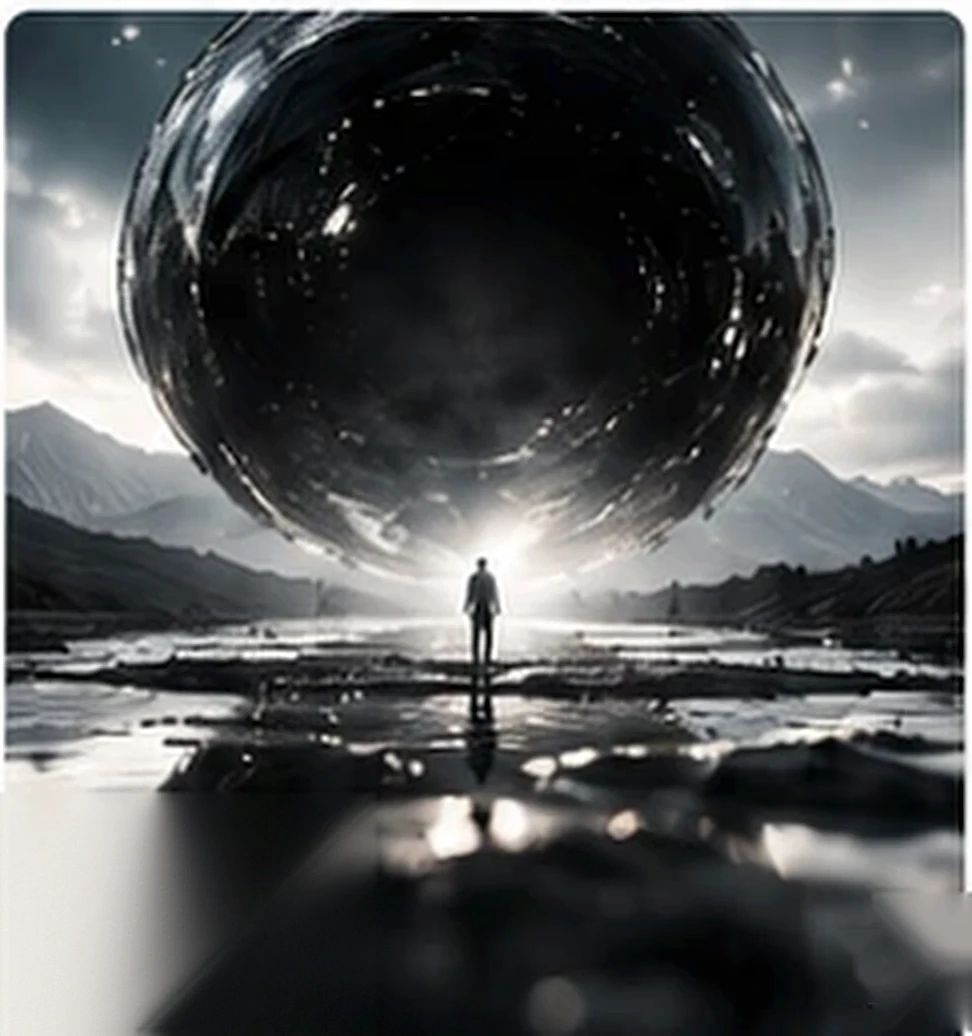 Monumental sphere and human figure